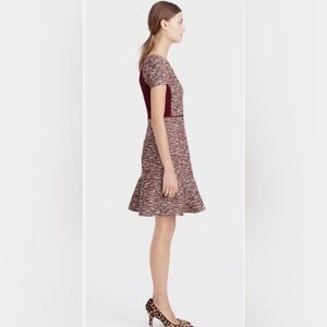 J.Crew Burgundy Tweed Fit & Flare Dress Size 6 Metallic Holiday EUC